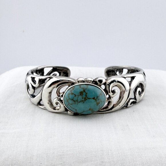 Vintage Sterling Silver Turquoise Cuff Bracelet ATI Mexico - Picture 10 of 11
